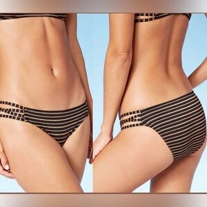 Xhilaration Metallic Striped Strappy Hipster Bikini Bottoms- Black/Copper, XL